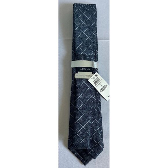 ALFANI Mens Navy Blue Grid Neck Tie Regular OS NEW - Picture 4 of 9